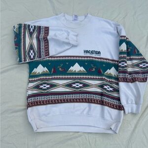 White and Multicolor Patterned Men's Sweater